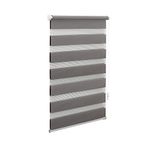 OBdeco No-Drill Double Roller Blind, Duo Roller Blind with Clamping Brackets, Translucent and Blackout, 60 x 130 cm Fabric Width: approx. 56 cm, Grey