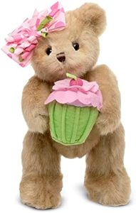 Bearington Casey The Birthday Cake Bear: 10” Tall Stuffed Teddy with Ultra-Soft Faux-Fur, Expressive Face, Adorable Hair Bow and Plush Cupcake, Machine Washable, Birthday Gift for Kids or Adults