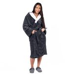 Sienna Long Dressing Gown with Hood for Women Men Ladies Girls Fluffy Sherpa Lined Luxury Super Soft Flannel Fleece Comfy Hoodie Cosy Bathrobe - Charcoal Grey