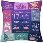 17th Birthday Gifts for Girls, Birthday Gifts for 17 Year Old Girl Pillow Covers 18”x18”,17th Birthday Decorations for Girls, 17th Birthday Gifts, 17 Year Old Girl Gift Ideas for Sister Granddaughter