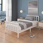 New Single Bed Frame 3FT White Solid Pine Wood Bed for Adults, Kids, Teenagers, White