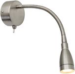 Long Life Lamp Company LED Bedside Reading Light Wall Mounted Switched Flexible Arm Headboard Light Brushed Chrome 3000k H3049