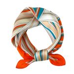 MEISEE Mulberry Silk Scarfs Women Small Square Scarf 21" x 21" Breathable Lightweight Neckerchief Headscarf (23-Orange Stripe)