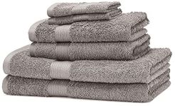 Amazon Basics 6 Piece Fade Resistant Bath Towel Set, 2 Bath, 2 Hand and 2 Washcloths, 500gsm, Grey