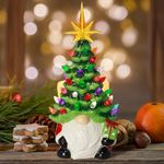 BHLUUIYER Gnomes Christmas Decorations - 12" Lighted Up Gnomes Ceramic Christmas Tree with 46 Multicolored Lights - Mini Pre-lit Hand-Painted Xmas Tree Decor for Home Indoor