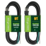 GREATIDE Industries Inc 3-Wire Appliance and Power Tool Cord, 9 ft, 14 AWG, 15A/125V AC, 1875w, Black, 2pack