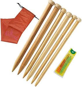 KnitPal 14-in(35cm) Wooden Knitting Needles - 3 Pairs, US Size 19/15mm, 36/20mm, 50/25mm - Real Oak Wood Large Knitting Needles for Chunky Yarn - Straight Knitting Needles Single Pointed with eBook