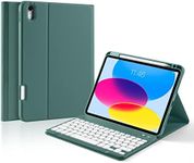 Laetass keyboard case for iPad 10th Generation 10.9 inch 2022 with Upper Pen slot,Leather Stand Cover with Built-in Pencil Holder, Magnetic Detachable Wireless Bluetooth Keyboard. (green)