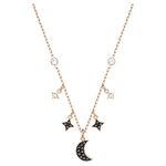 Swarovski Symbolic necklace, Moon and star, Black, Rose-gold tone plated