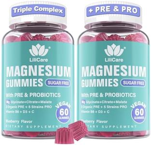 Magnesium Gummies 400mg for Women Men | Sugar Free | Made in USA | Calm Magnesium Glycinate Citrate Malate Complex with Prebiotics & Probiotics, Vitamin B6 D3 C | Triple Magnesium Supplement, 120Cts