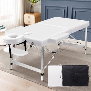 ALFORDSON Massage Table Folding Massage Bed 55cm Wide Portable Aluminium Beauty SPA Treatment Waxing Massage Bed Desk, White