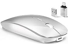 LEAPEST Wireless Bluetooth Mouse for MacBook Pro/Air/Mac/iPad/Laptop/Desktop/Mac/PC/Computer/Phone-Portable Slim Silent Office Mice with USB-C Adapter 2.4 GHz USB Mice (WhiteSilver)