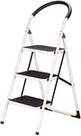 LivingSURE 3 Step Ladder Stool Combo with Handgrip, Anti-Slip Folding Step Stool, Extra Wide Pedal Step Sturdy Household Ladder, Comfortable Backrest – Supports Up to 300 Pounds, Measures 14 3/4" W x