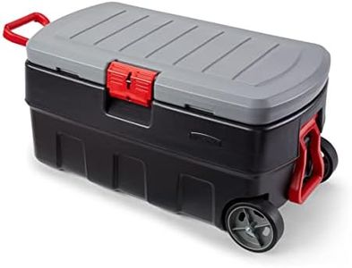 Rubbermaid ActionPacker 35 Gal Wheeled Lockable Storage Bin with Lid, Heavy-Duty Water Repellent Industrial Container with Built-In Durable Wheels, Great Tool Organizer, Truck Bed Storage, and More