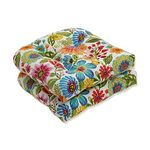 Pillow Perfect Bright Floral Indoor/Outdoor Chair Seat Cushion, Tufted, Weather, and Fade Resistant, 19" x 19", Blue/Purple Gregoire, 2 Count