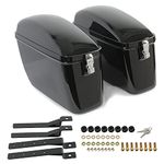 Vivid Black Large Hard Saddle Bag Trunk W/brackets For Motorcycle Compatible With Harley-Davidson Dyna Honda Suzuki Kawasaki Yamaha Cruiser