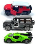 Metal Toy Car SUV G Wagon Bugatti Toyota Fortuner Combo with Openable Doors Tailgate, High Speed Car with Pull Back Birthday Gift for Kids Car Dashboard Decoration(Size 1:32)