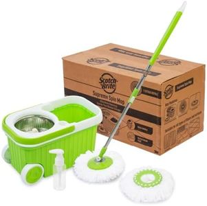 Scotch-Brite Supreme Spin Mop with Steel Spinner Bucket | Big Wheels, Puller Handle & Liquid Soap Dispenser | 360° Easy Floor Cleaning System | Adjustable Telescopic Handle | Extra Refill Available