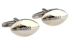 korpikus ' Rugby Ball ' Shiny Silver Colour Stainless Steel Cufflinks In Designer Gift Bag