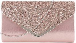 MEGAUK Women's Clutch Glitter Elegant Evening Bag Shiny Handbag Envelope Bag Rhinestone Clutch Bag with Chain for Wedding Prom Party, Fashion Pink, Einheitsgröße