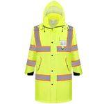 TICONN Reflective Rain Jacket, Waterproof Hi Vis Safety Jacket, Heavy Duty Class III High Visibility Trench Coat, Yellow, Large