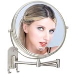 Large 9 Inch Wall Mounted Makeup Mirror 1X/10X Magnifying Mirror, Double-Sided 360°Swivel Bathroom Shaving Mirror for Men and Women Brushed Nickel Extendable Wall Mount Vanity Mirror, YOFOVI