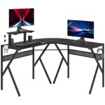 HOMCOM Gaming Desk L-Shaped Corner Computer Table for Home Office PC Workstations with Adjustable Monitor Stand Cup Holder Headphone Hook 125x125x75cm, Black