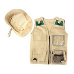 Outdoor Adventure Kit for Young Kids,Cargo Vest and Hat Set Backyard Explorer Safari Costume and Dress Up for Park Ranger, Paleontologist, Zoo Keeper