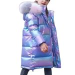 Girl's Winter Coat Puffer Jacket Winter Warm Outwear Shining Snowsuit Kids Girls Parka Coats with Faux Fur Collar, Winter Thick Coat with Pockets,for Children Aged 4-9 Years