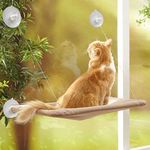 Cat Bed Window Perches Seat,Sunny Seat Window Mounted Cat Bed Cat Hammock Pet Save Space Seat with 5 Suction Cup Hold Up to 30lb, Tan(21.4x15.2 inch)