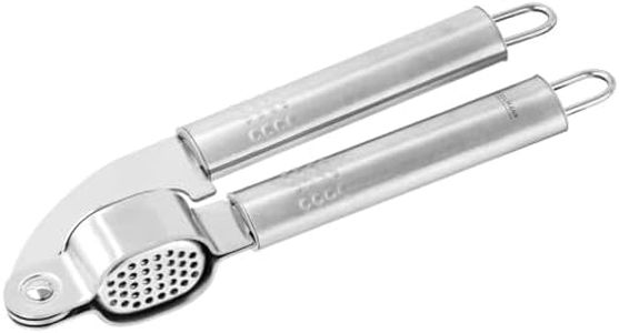 Fackelmann Knoblauchpresse OVALGRIFF, praktischer Küchenhelfer aus rostfreiem Edelstahl, Knoblauchschneider mit ergonomischem Griff (Farbe: Silber), Menge: 1 Stück