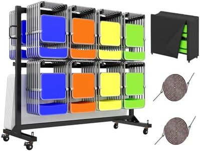 Specraft Folding Chair Rack, Holds 12 Tables or 112 Chairs, 1250 lbs Capacity, Heavy-Duty Cart with Wheels, Elastic Cords, Cover, Glossy Black