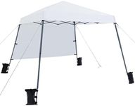 Yaheetech Pop Up Canopy Tent with Backpack, 10x10 Base Portable Easy One Person Setup Folding Shelter Compact Lightweight Slant Leg Canopy with 1 Sidewall, 8x8 Top, White