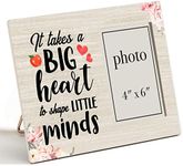 Nurawo Teacher Wood Picture Frame Rustic It Takes a Big Heart to Shape Little Minds Wooden Photo Frame for Tabletop or Wall Display (for 4x6 Photo), Teacher Appreciation Gifts from Students