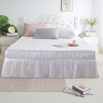 AYASW Bed Skirt 14 Inch Drop Dust Ruffle Three Fabric Sides Wrap Around (Twin or Full White) Brushed Microfiber Adjustable Elastic