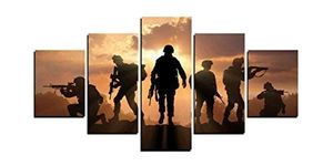 Modern Home Office Wall Decor 5 Panels Canvas Prints Six Military Soldier Silhouettes Photos to Prints Painting on Canvas (8x14inchx2/8x18inchx2/8x21inchx1)