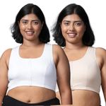 Adira | Front Open Bras Plus Size | Non-Padded & Non-Wired Bras | High Racer Back for Support & Posture | Wire-Free & Full Coverage | Plus Size | Front Opening | Pack of 2 | White & Skin | 4XL