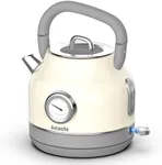 Amaste Electric Kettle, Retro Electric Tea Kettle With Thermometer, 57 Oz Hot Water Kettle For Coffee & Tea, 304 Stainless Steel, 1500w Fast Boiling, Auto Shut-Off & Boil Dry Protection, Cream White
