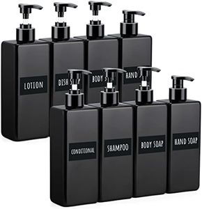 Segbeauty 8 Pièces Set Distributeur Shampoing, 500ml Flacon Pompe Vide Groupe avec Étiquette, Ensemble de Salle de Bain en Plastique, pour Hôtel, Résidence, Conditionneur et Lotion - Noir