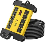 CRST 10-Outlets Heavy Duty Power Strip Metal Surge Protector with 15 Amps, 15-Foot Power Cord 2800 Joules for Garden, Kitchen, Office, School, ETL Listed(3165047) (10-Outlet, Yellow)