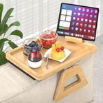 GAOHANG Bamboo Sofa Arm Tray Table with Rotating Holder, Foldable Rectangular Couch Arm Table Clip-on Sofa Tray for Mobile Remote Control Armrest Tray Couch Arm Table