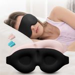 Navaris 3D Eye Mask for Sleeping & Lash Extensions - Set of 2 (Black & Pink) - Blackout Sleep Mask for Side Sleepers & Eyelash Extension - Padded Night Masks for Men & Women