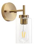 ETONIMERR Industrial Wall Sconce with Glass Shade, Brushed Gold Wall Light Fixture Indoor, Brass Wall Lamp for Kitchen Bedroom Entry Hallway Foyer(Antique)