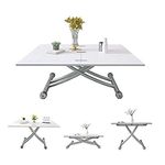 JEFFORDOUTLET Multifunction Dining Table, Modern Height Adjustable Coffee Table,White Party Table for Living Room,Dining room