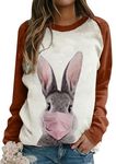 YMING Women's Long Sleeve Cartoon Bunny Shirt Funny Bunny Printed Top Shirt Mask Khaki XL