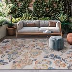 Fashriend Jardin Indoor/Outdoor Rug, 7'6''×9'6'' Non-Slip Palm Leaf Outdoor Patio Rug, Easy Care Tropical Floral Outdoor Area Rug, Non-Shedding Camping Rug for Porch, Backyard, Balcony Deck, RV, White