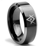 Metal Masters Co. Tungsten Carbide Men's Two Tone Black Freemason Masonic Ring Band 8MM Size 14