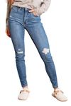 Judy Blue Women's Mid Rise Tummy Control Destroy Skinny Jeans, Dark Blue, 16 Plus