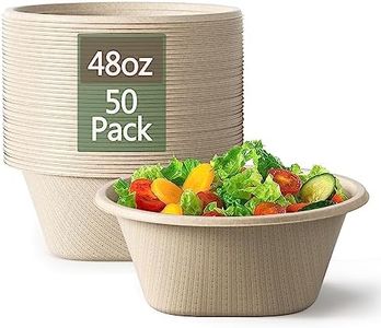 48 Oz Disposable Salad Bowls - Heavy Duty and Compostable Bowls - Made from Sugarcane and Bamboo Fibers, Microwave Safe - Large Paper Bowls for Soup, Salad, Ramen, Popcorn, etc. [50 Pack]