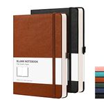 RETTACY Blank Notebook A5 Plain Notebook 2 Pack - 384 Pages Unlined Notebook with 100gsm Blank Paper, Pen Holder, Inner Pocket, for Sketch School Women Men 14.5 x 21cm - Black Brown